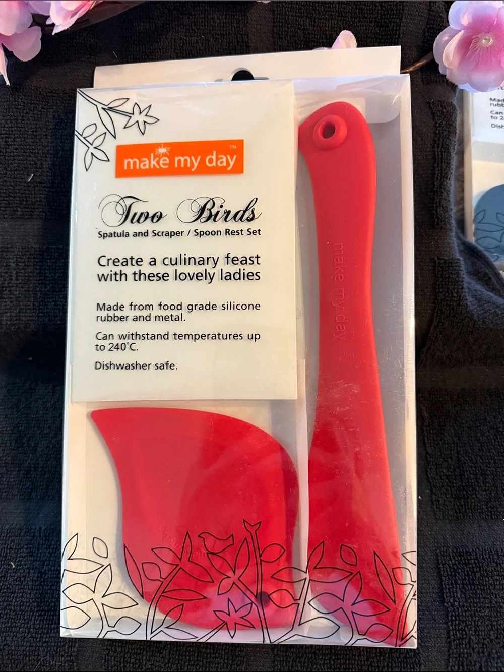 Make My Day Two Birds Red Silicone Spatula & Spoon Rest Set